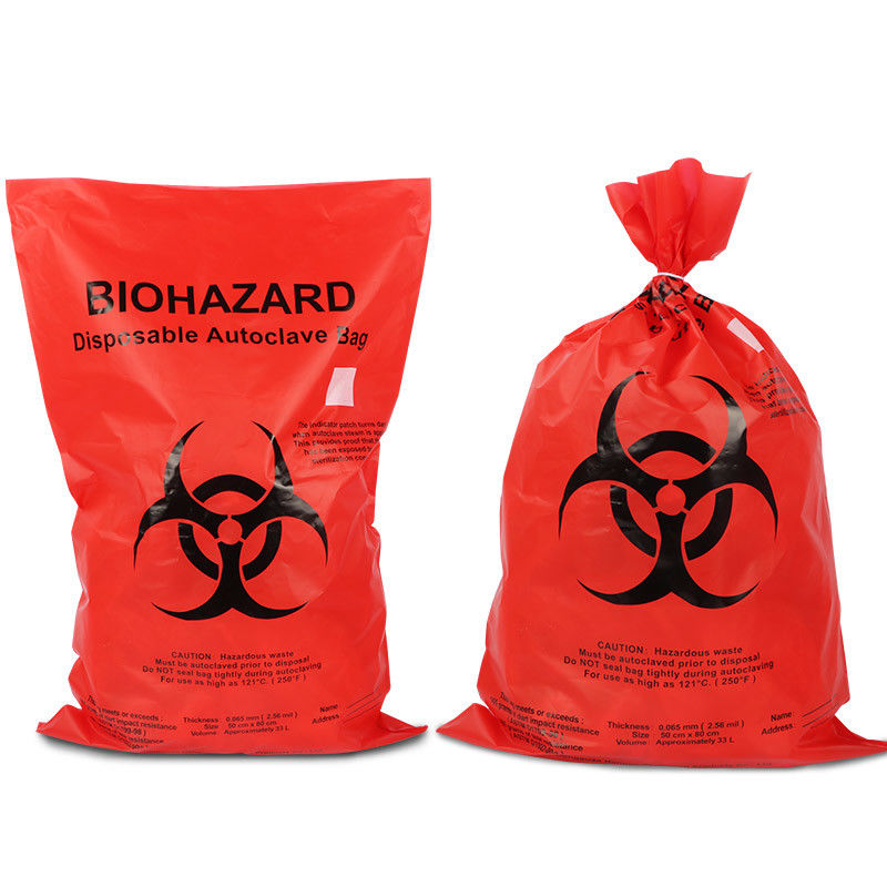 کیسه های پلاستیکی خطرناک اتوکلاو قرمز زرد برای کیسه زباله های بالینی بیمارستانی، کیسه زباله های پزشکی