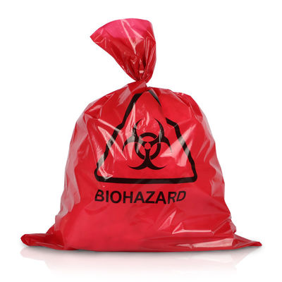 اتوکلاو سفارشی ISO9001 کیف زباله پزشکی قرمز 65MIC LDPE HDPE